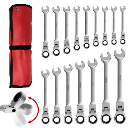 16-Piece Flex-Head Ratcheting Wrench Set | Metric 6-24mm