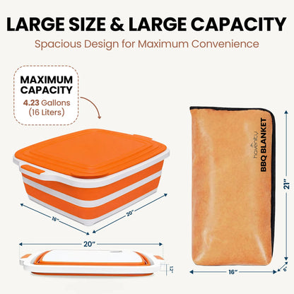 BBQ Prep Tub 16L – Collapsible Basin & Insulated Meat Resting Bag