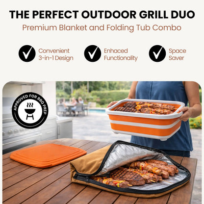 BBQ Prep Tub 16L – Collapsible Basin & Insulated Meat Resting Bag
