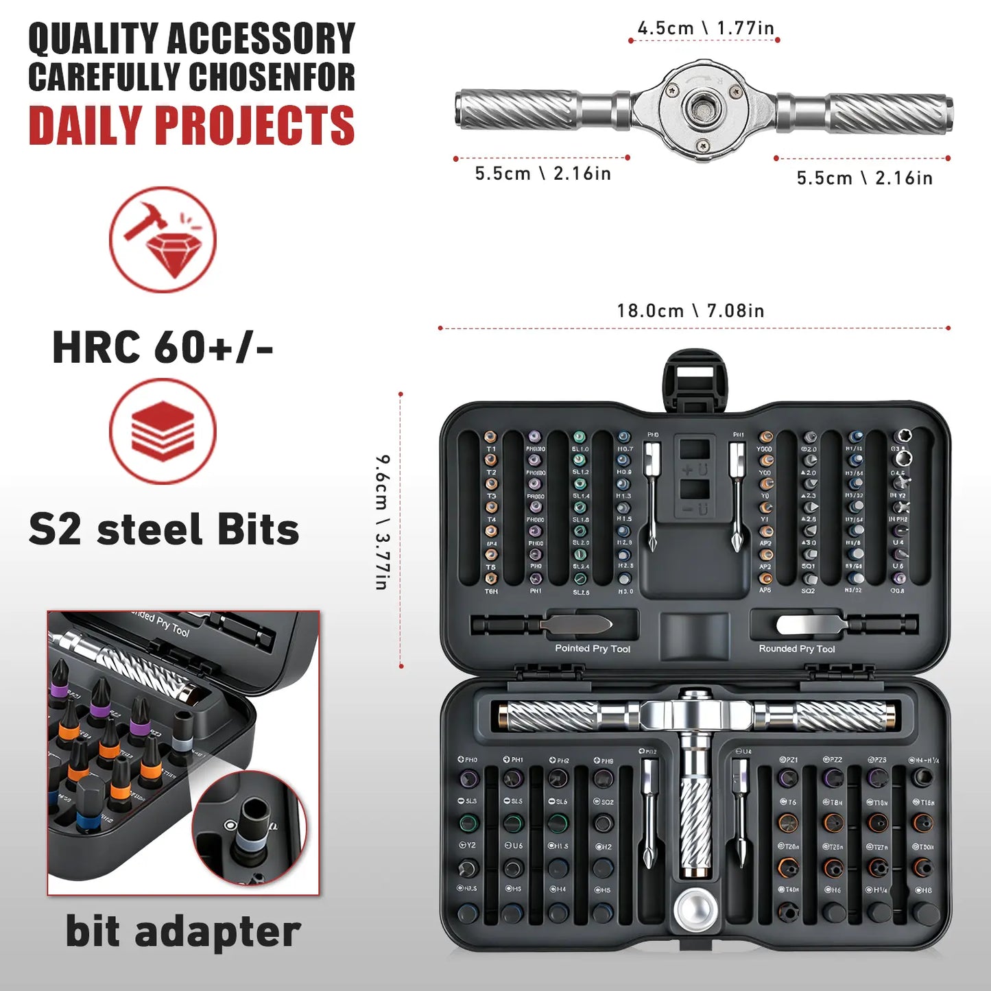 VMAN 100-in-1 Magnetic Ratchet Screwdriver Set, 1pc S2 Steel Bits, Flexible Shaft Work Tools for Furniture Assembly, Precision Electrical Appliance Repair