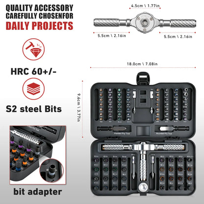 VMAN 100-in-1 Magnetic Ratchet Screwdriver Set, 1pc S2 Steel Bits, Flexible Shaft Work Tools for Furniture Assembly, Precision Electrical Appliance Repair