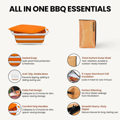 BBQ Prep Tub 16L – Collapsible Basin & Insulated Meat Resting Bag