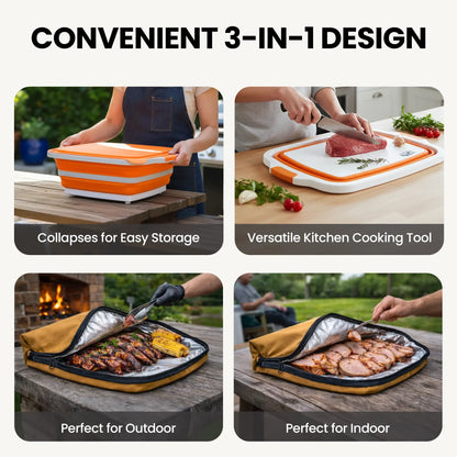 BBQ Prep Tub 16L – Collapsible Basin & Insulated Meat Resting Bag