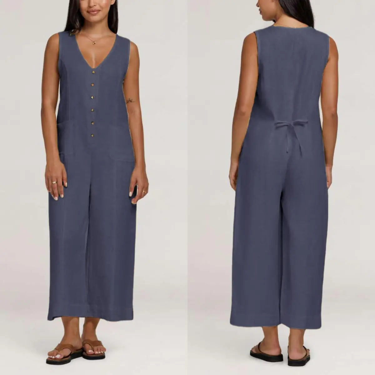 UANEO Women Button Down Jumpsuits Cotton Linen Sleeveless Casual Wide Legs Rompers Loose Overall with Pockets SummerVibes Womenswear