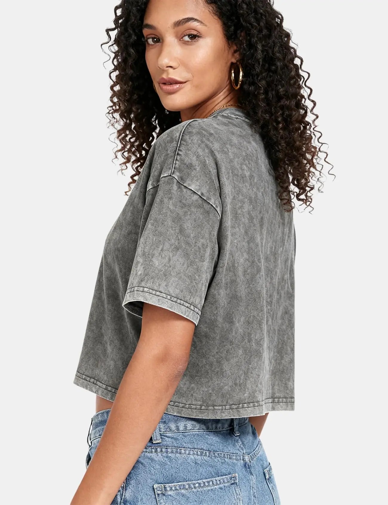 Arssm Cropped T Shirts for Women Vintage Acid Wash Tees Short Sleeve Cotton Crop Top Casual Streetwear