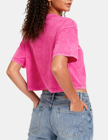 Arssm Cropped T Shirts for Women Vintage Acid Wash Tees Short Sleeve Cotton Crop Top Casual Streetwear